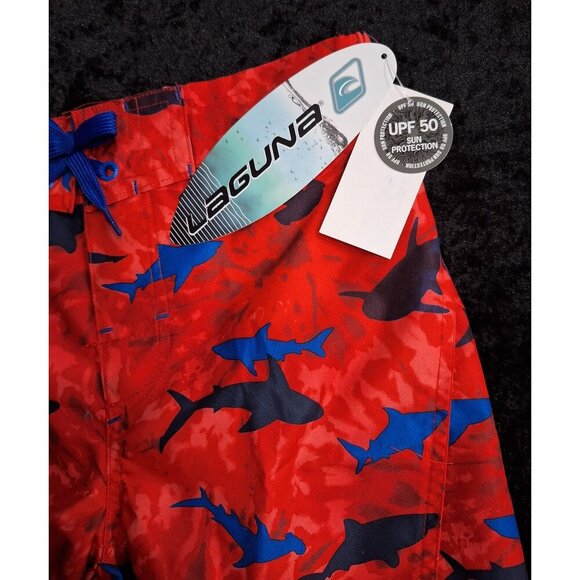 NWT Laguna Big Boys Red & Blue Shark Swim Trunks Size Youth 10/12 With UPF 50+ S - Picture 3 of 9